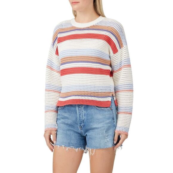 Joie Diza Pullover Sweater Women's XS Ivory Red Striped Crochet Long Sleeve RTR - Picture 13 of 14